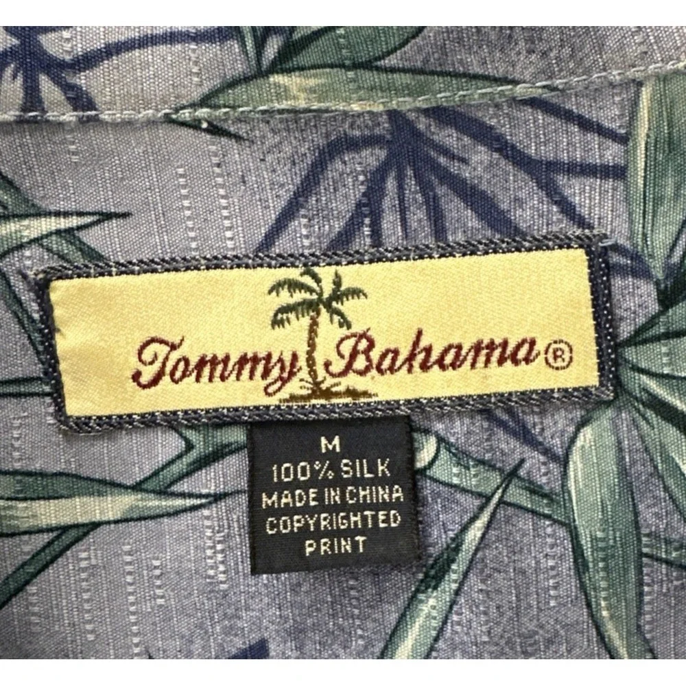 Tommy Bahama Men's Silk‎ Hawaiian Shirt Blue Palm Print Short Sleeve Button-Up M